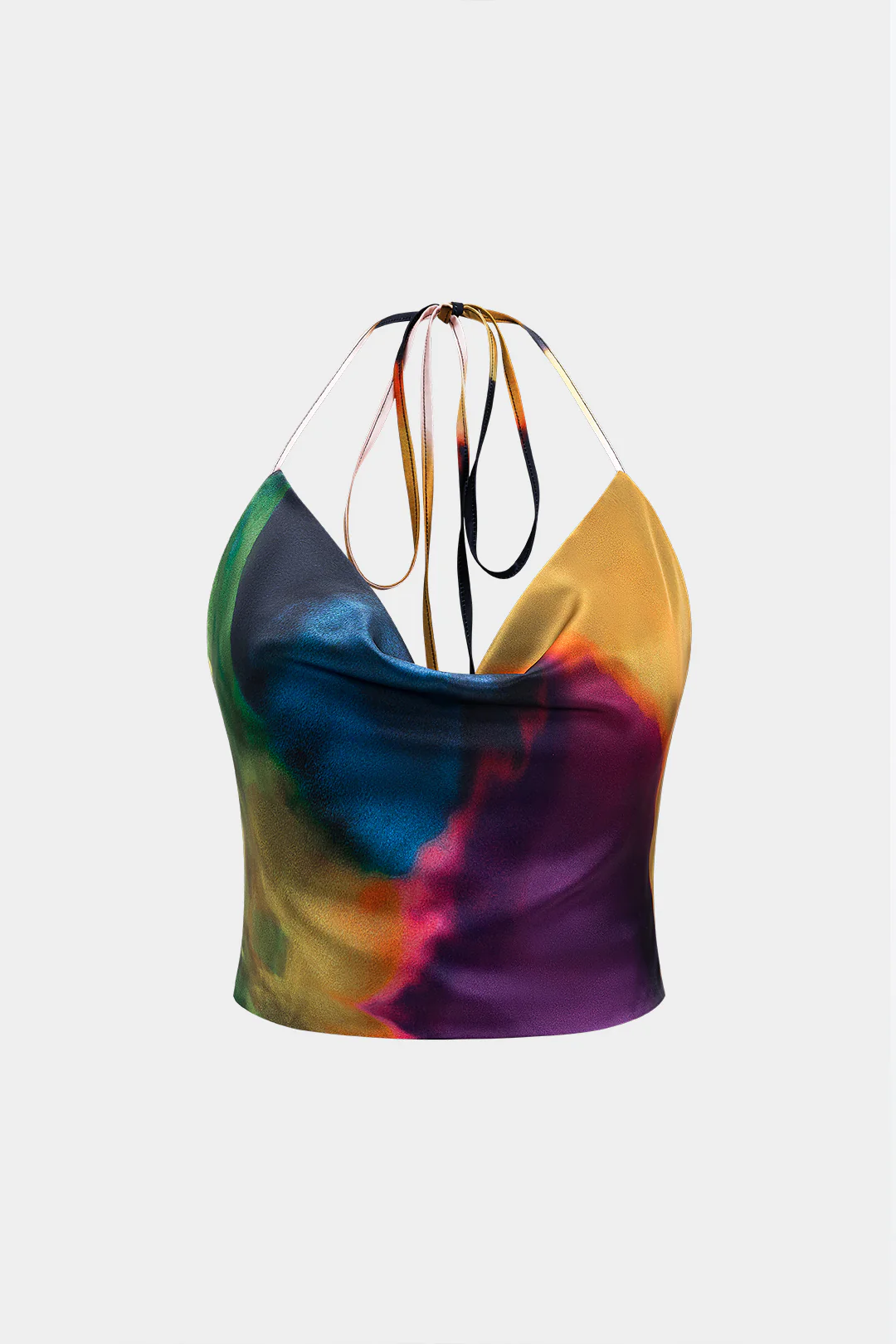 Ombre Print Satin Tie Up Zipper Cami Top - Flockneti