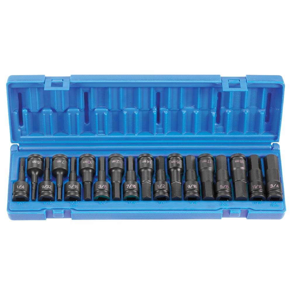 Grey Pneumatic 1/2 In. Drive 18 pc. Combo Hex Set - Flockneti