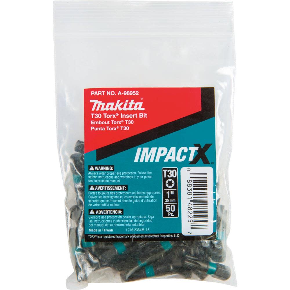 Makita Impact X T30 Torx 1 Insert Bit 50/pk Bulk - Flockneti