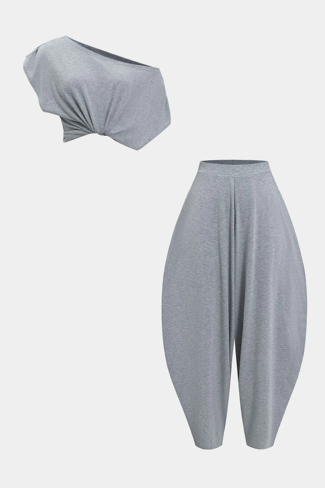 Asymmetrical  Top And Barrel Pants Set - Flockneti