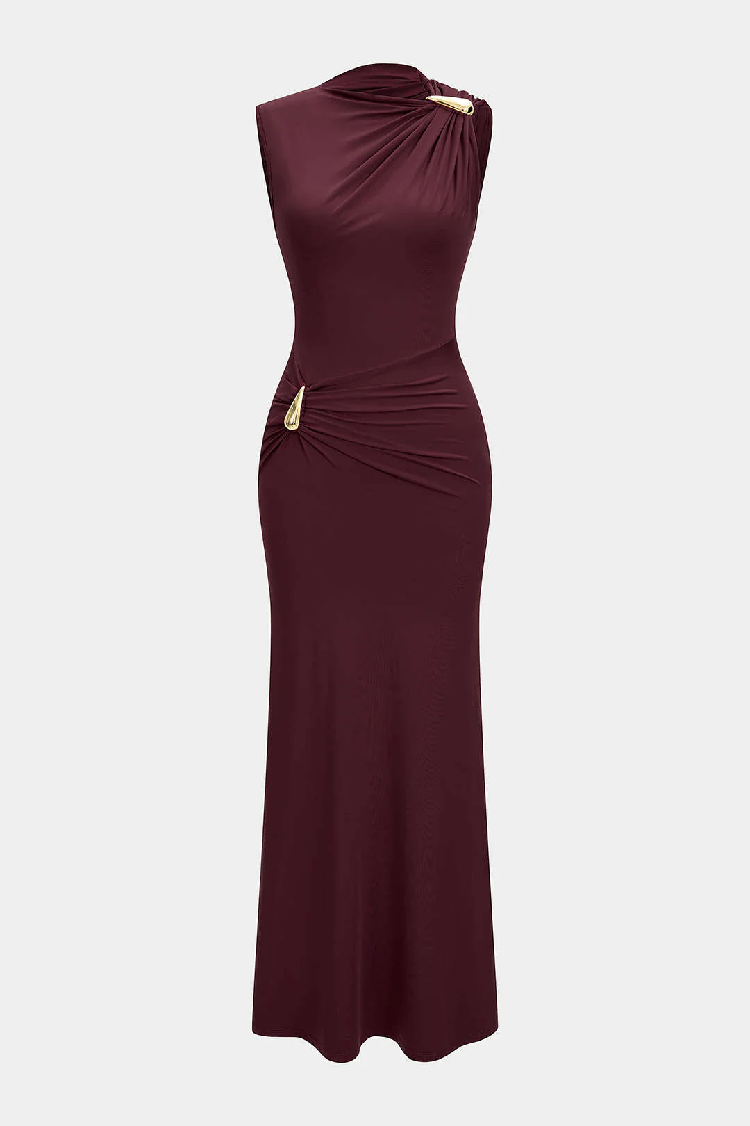 Metallic Decor Ruched Sleeveless Maxi Dress - Flockneti