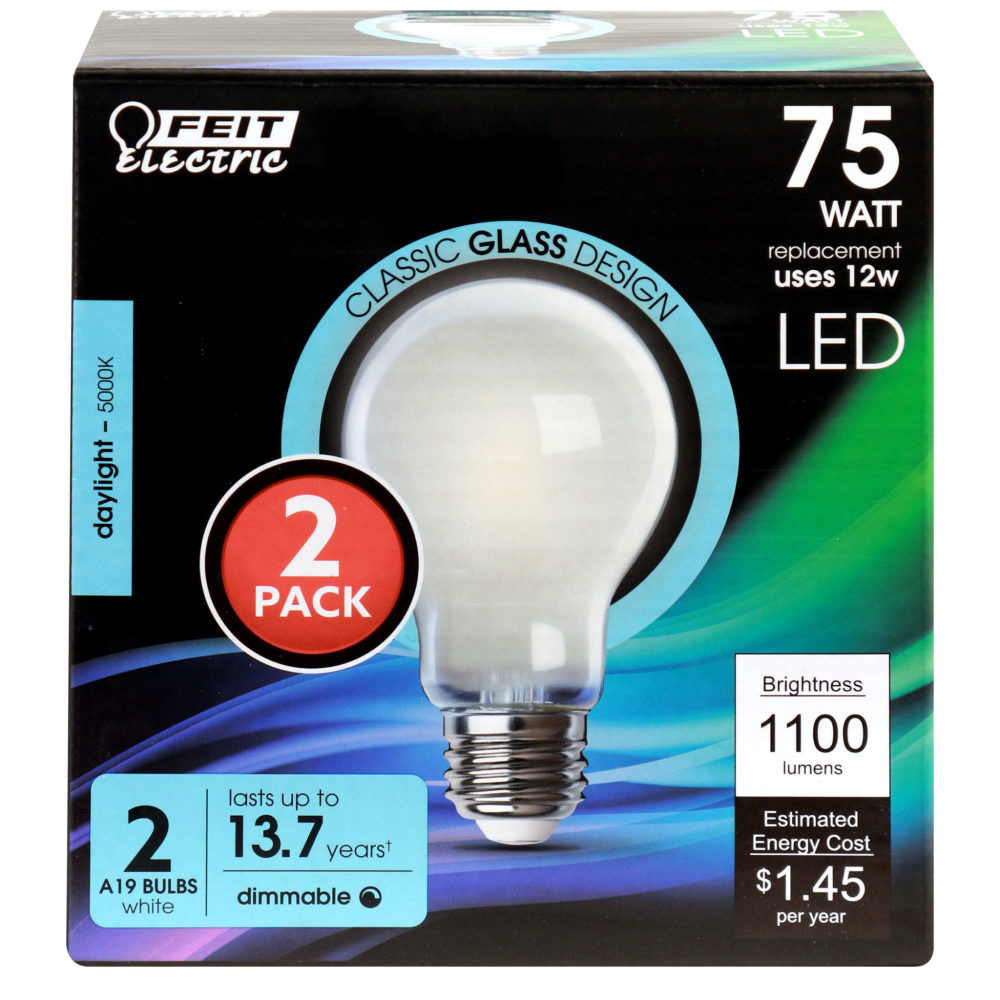 Feit Electric 75W A19 5000K Enhance Glass Filament LED 2pk - Flockneti