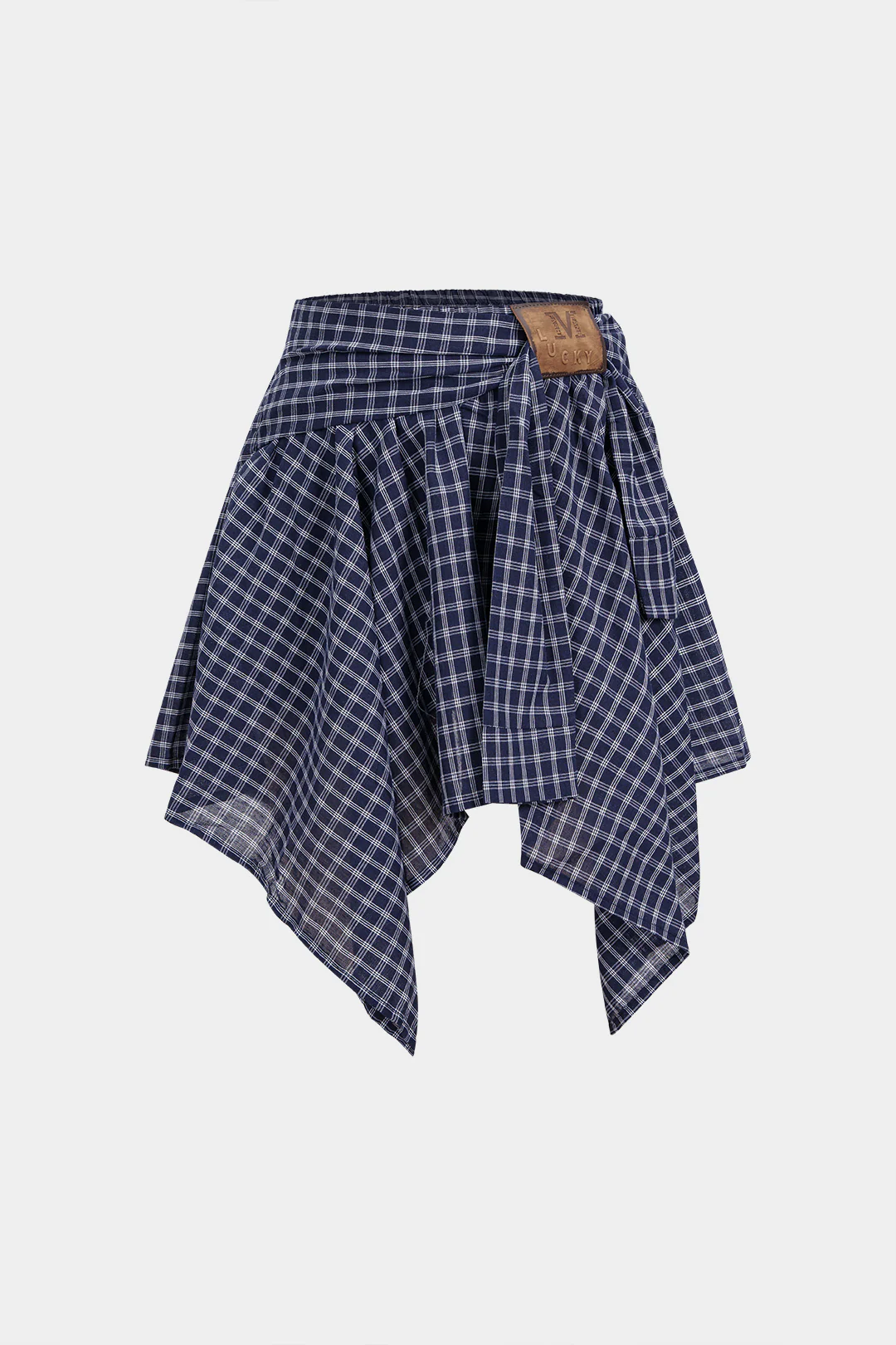 Plaid Print Asymmetrical Ruched Skirt - Flockneti