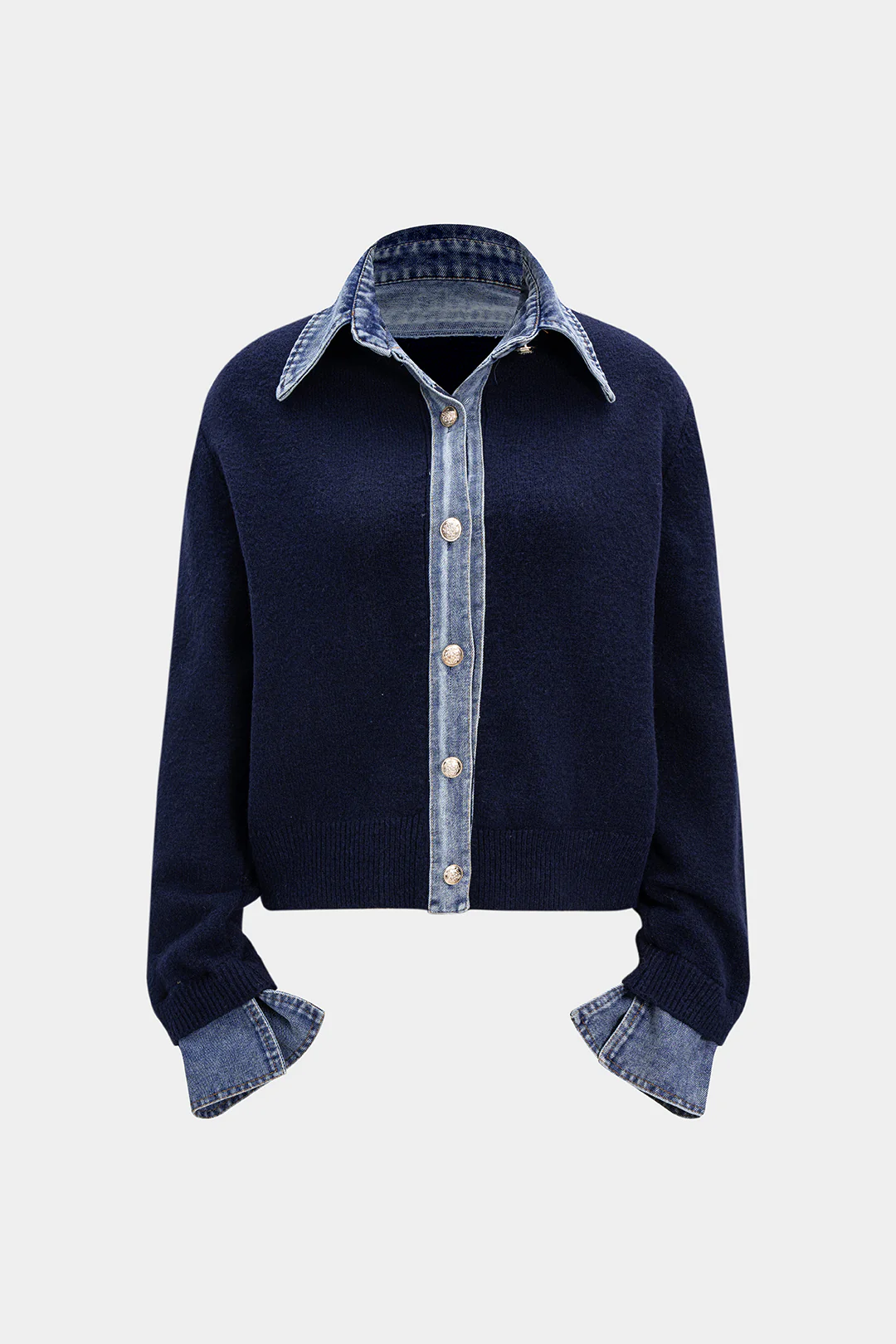 Knit Denim Patchwork Cardigan - Flockneti