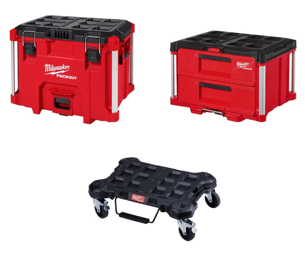 Milwaukee PACKOUT XL Tool Box 2 Drawer Tool Box Dolly Bundle - Flockneti
