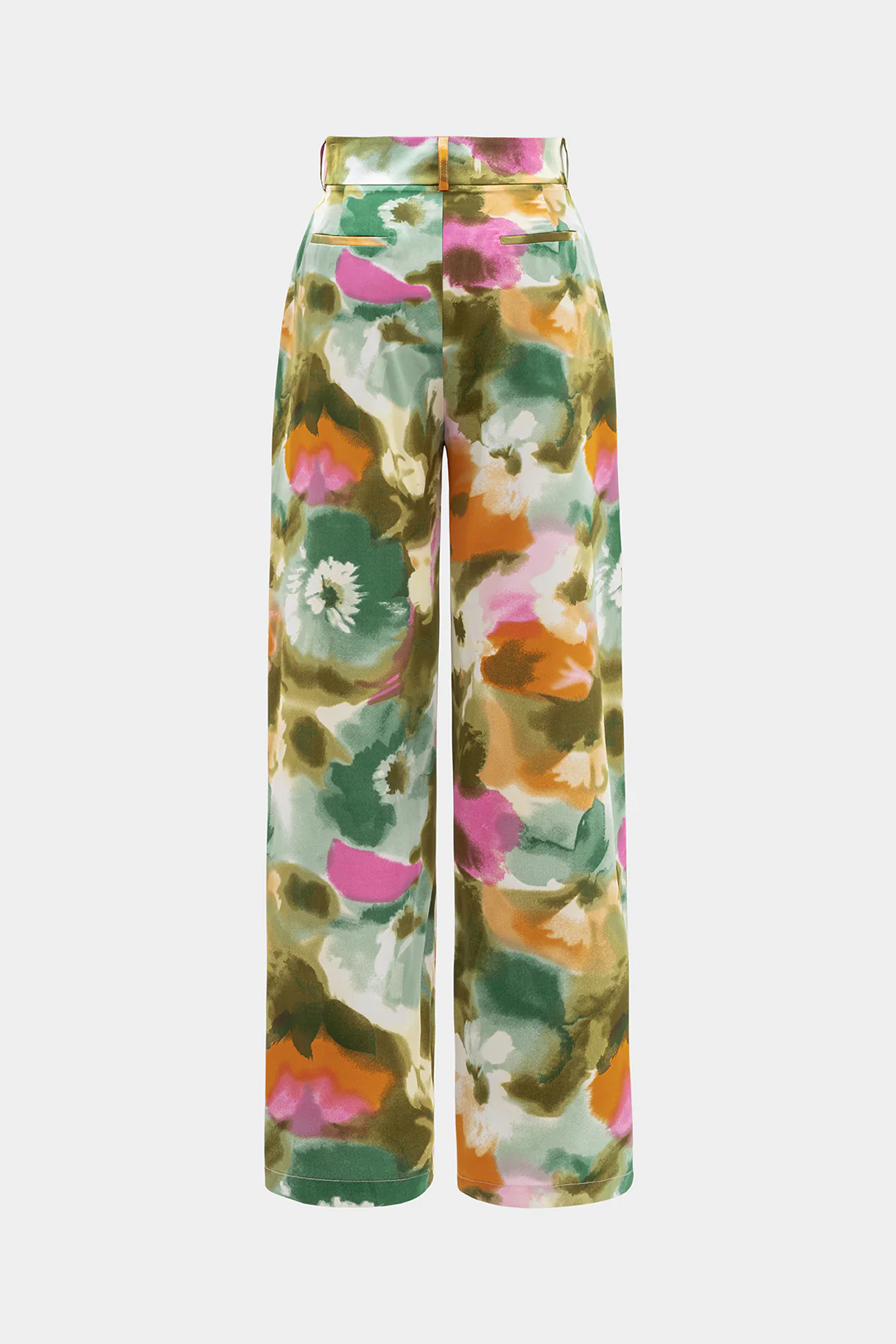 Abstract Print Satin High Waist Wide Leg Trousers - Flockneti