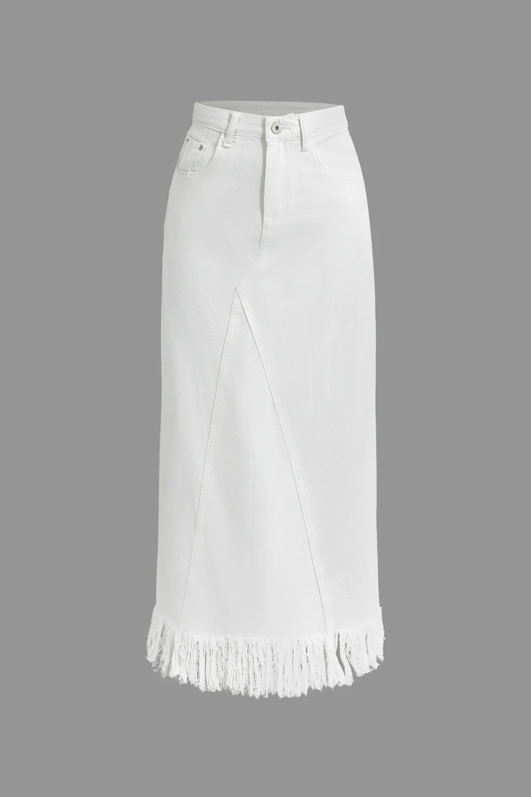 Denim Fringe Hem Asymmetric Skirt - Flockneti
