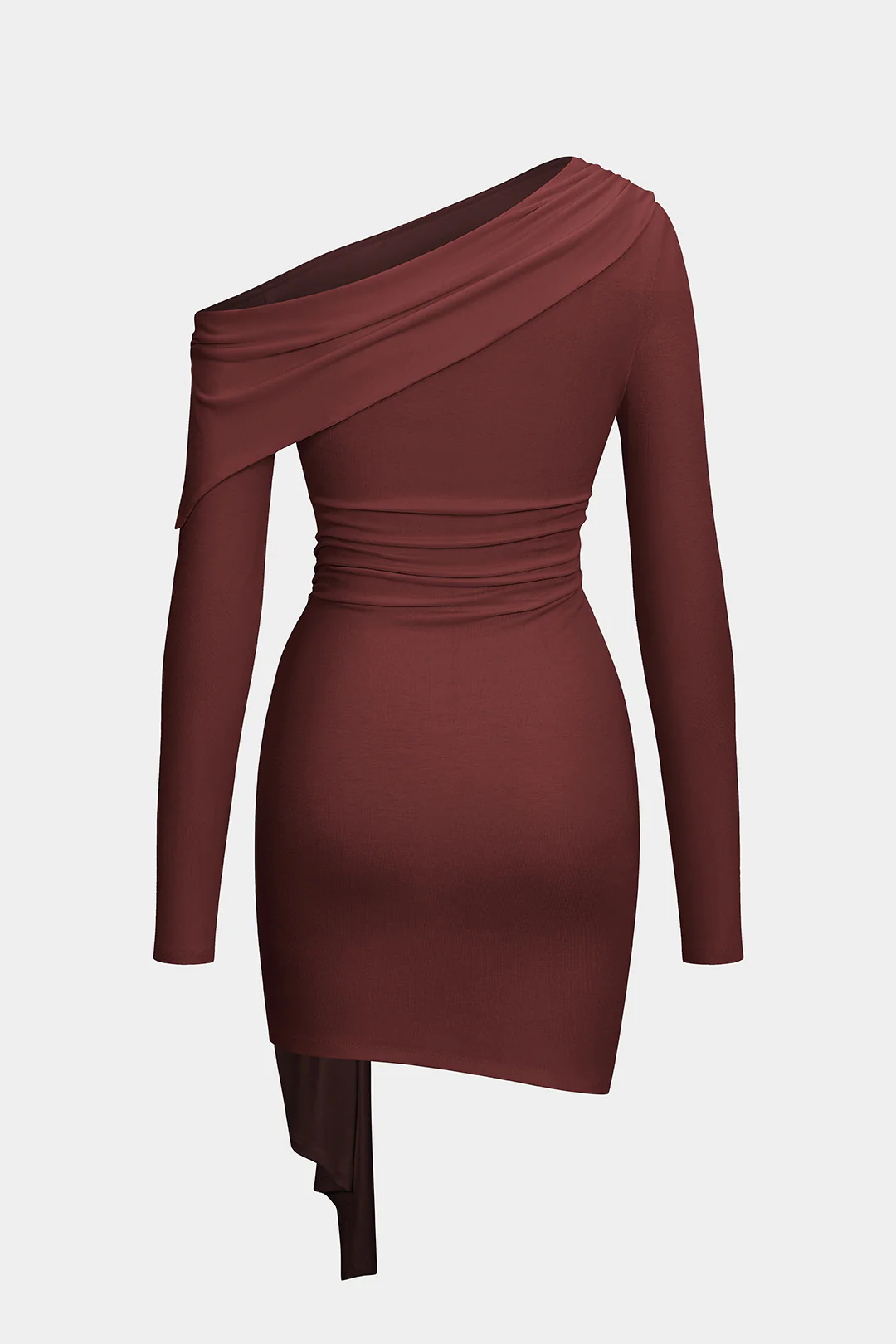 Metallic Ruched One Shoulder Long Sleeve Midi Dress - Flockneti