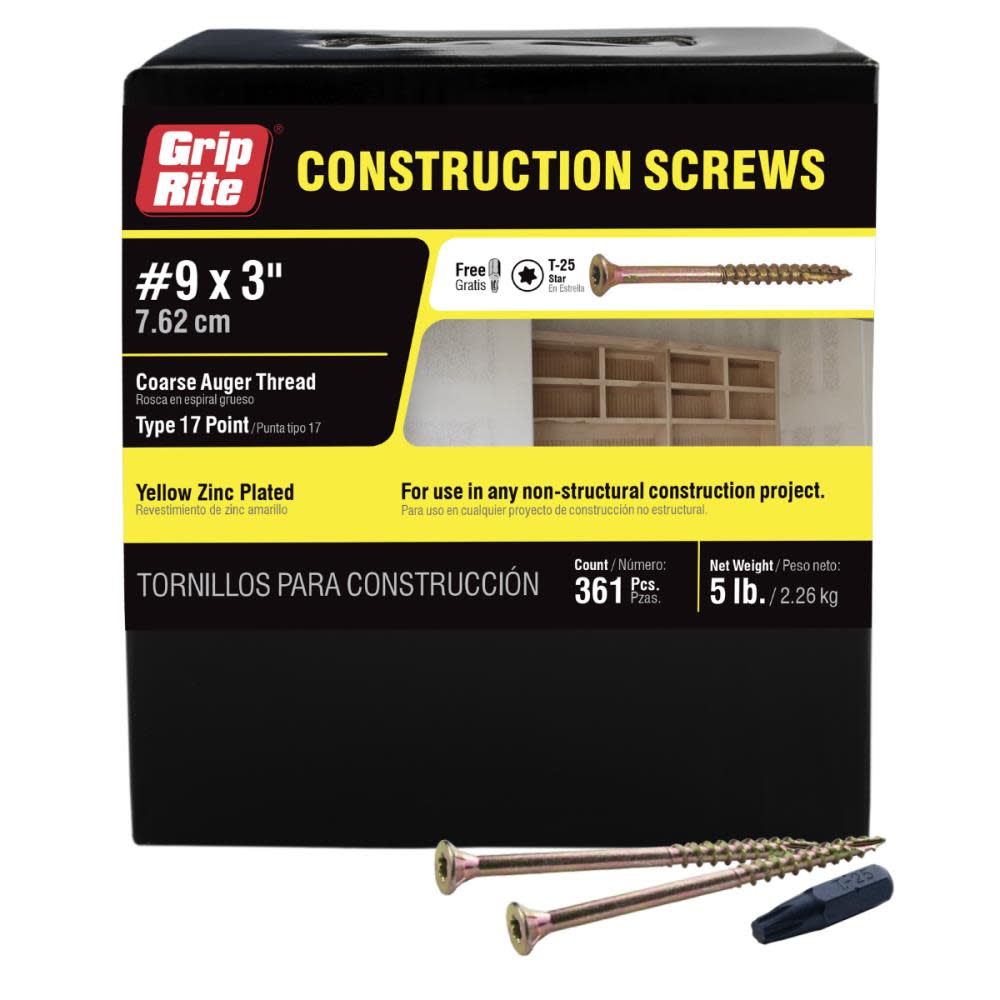 Grip Rite 5-Lb #9 x 3-in Bugle-Head Yellow Zinc Type 17 Star-Drive Interior Wood Screw - Flockneti