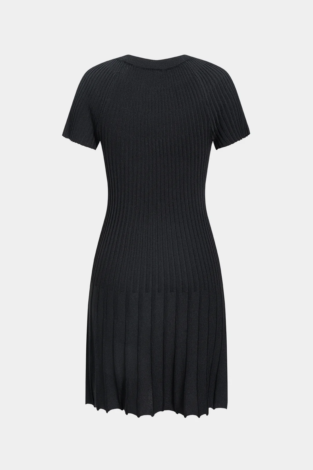 Knit Ribbed Pleated Waist-Cinched Short Sleeve Dress - Flockneti