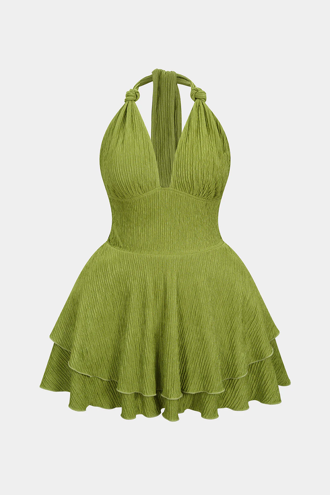 Plus Size Halter Neck Knotted Backless Sleeveless Mini Dress - Flockneti