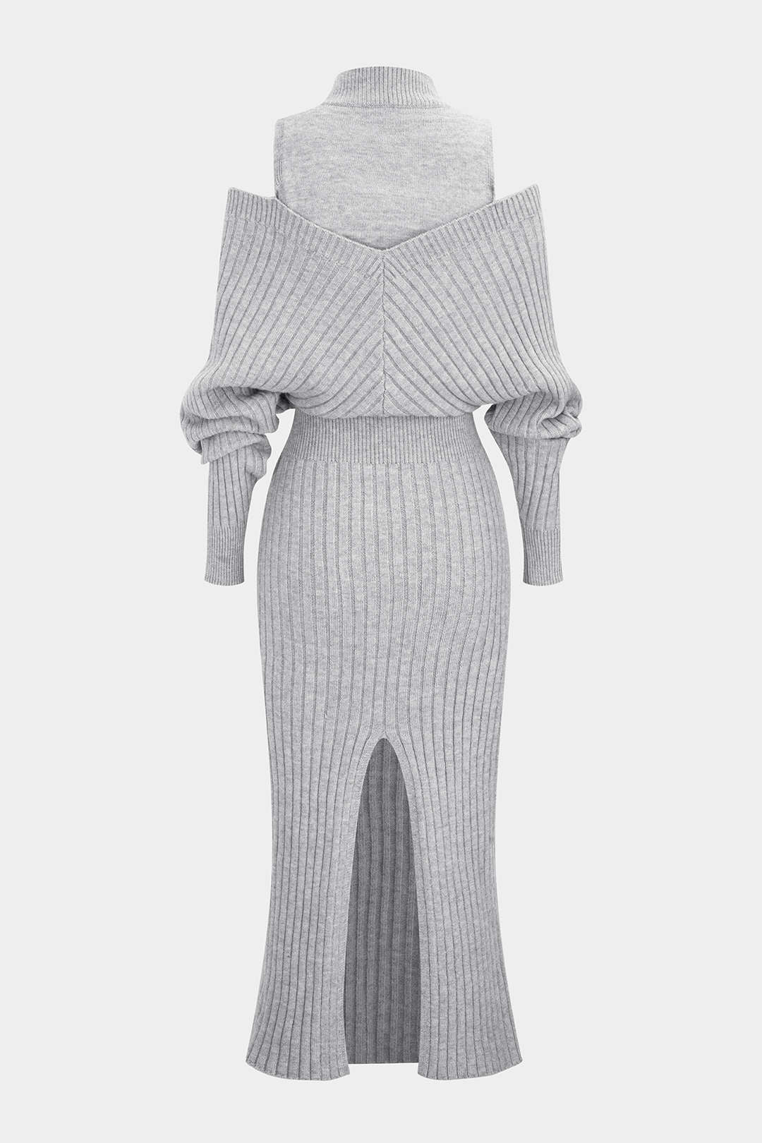 Knit Mock Neck Cut Out Ribbed Long Sleeve Dress - Flockneti