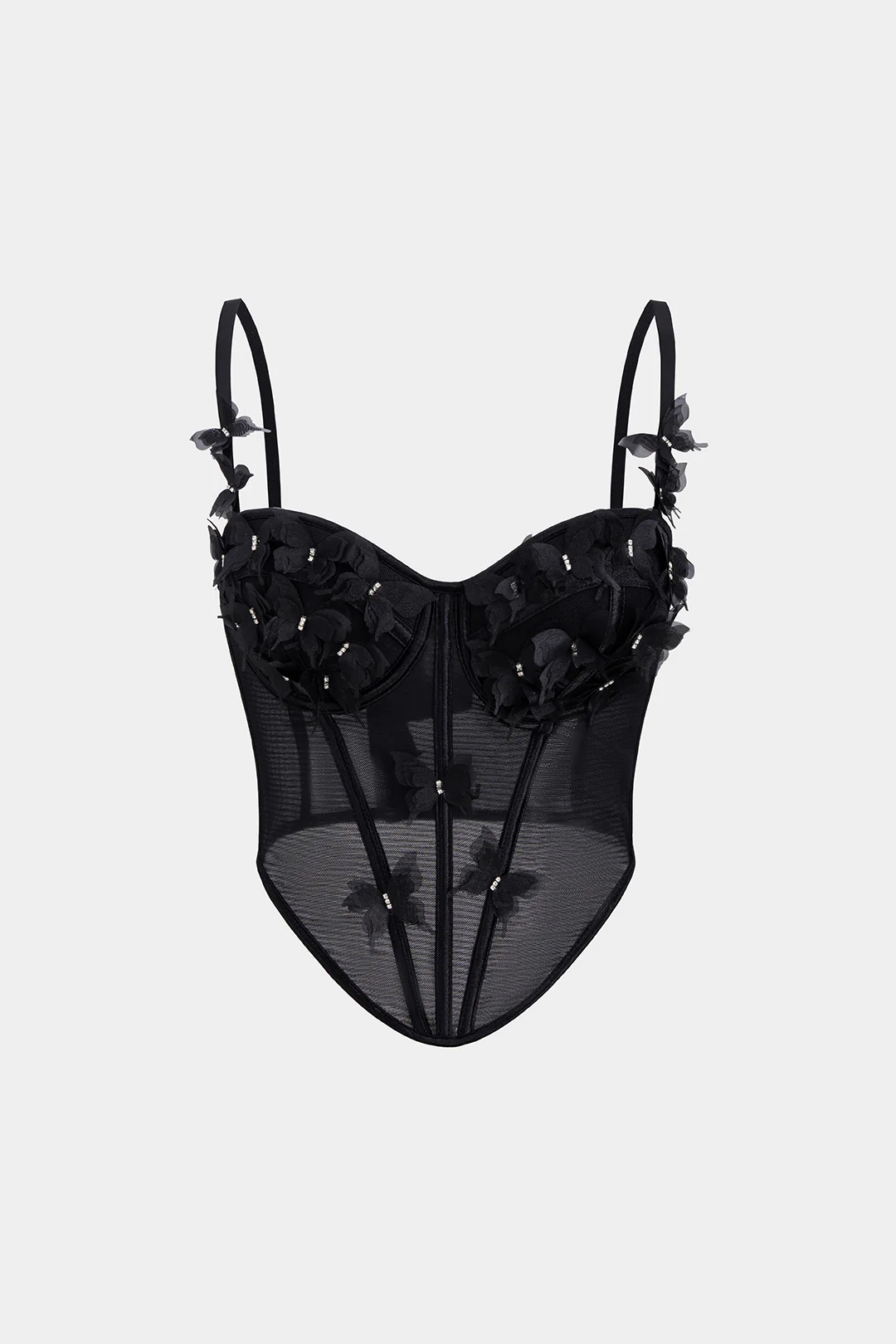 3D Flower Appliques Sheer Mesh Corset Backless Cami Top - Flockneti