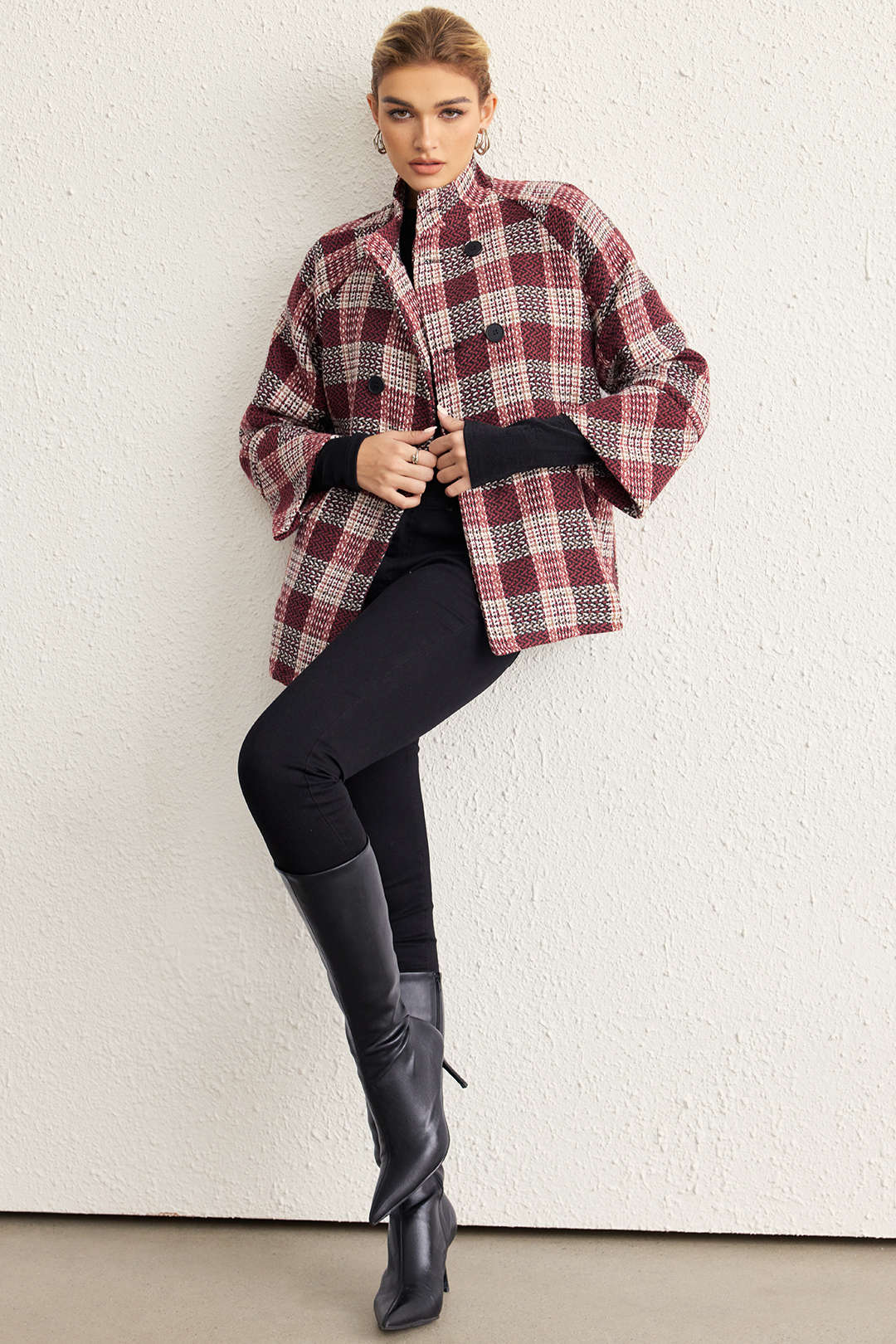 Plaid Print Woolen Button Coat - Flockneti