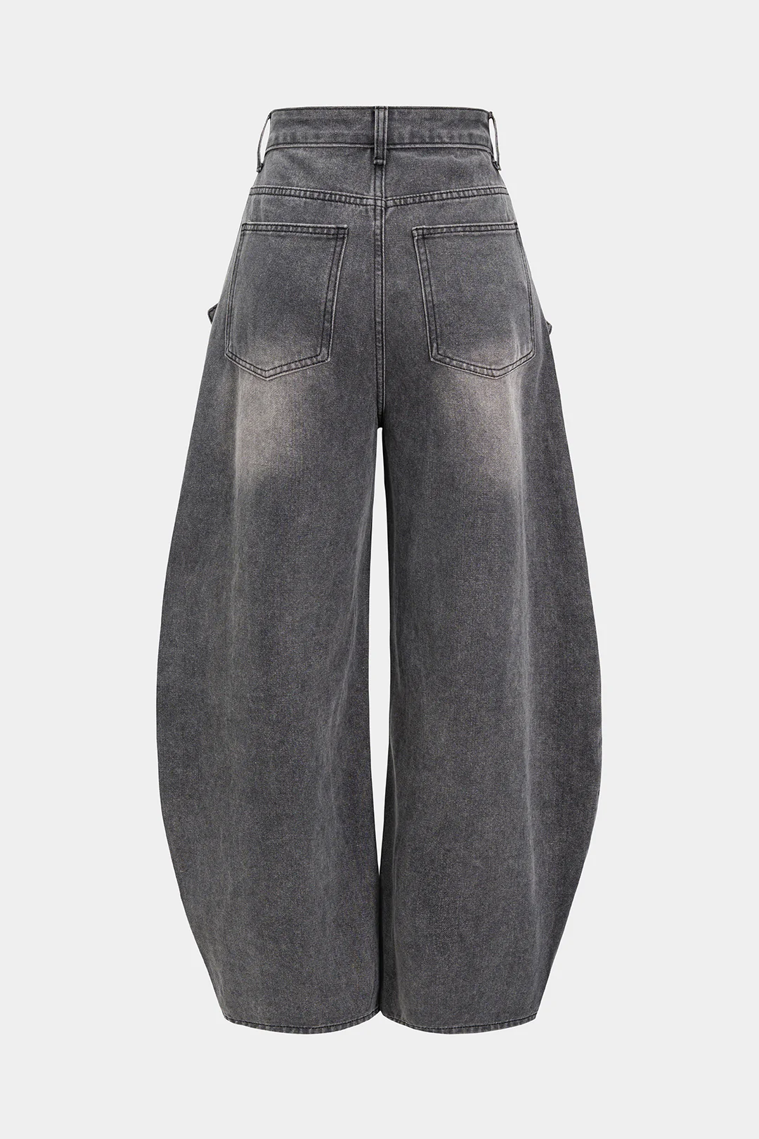 Denim Strappy Frayed Barrel Jeans - Flockneti