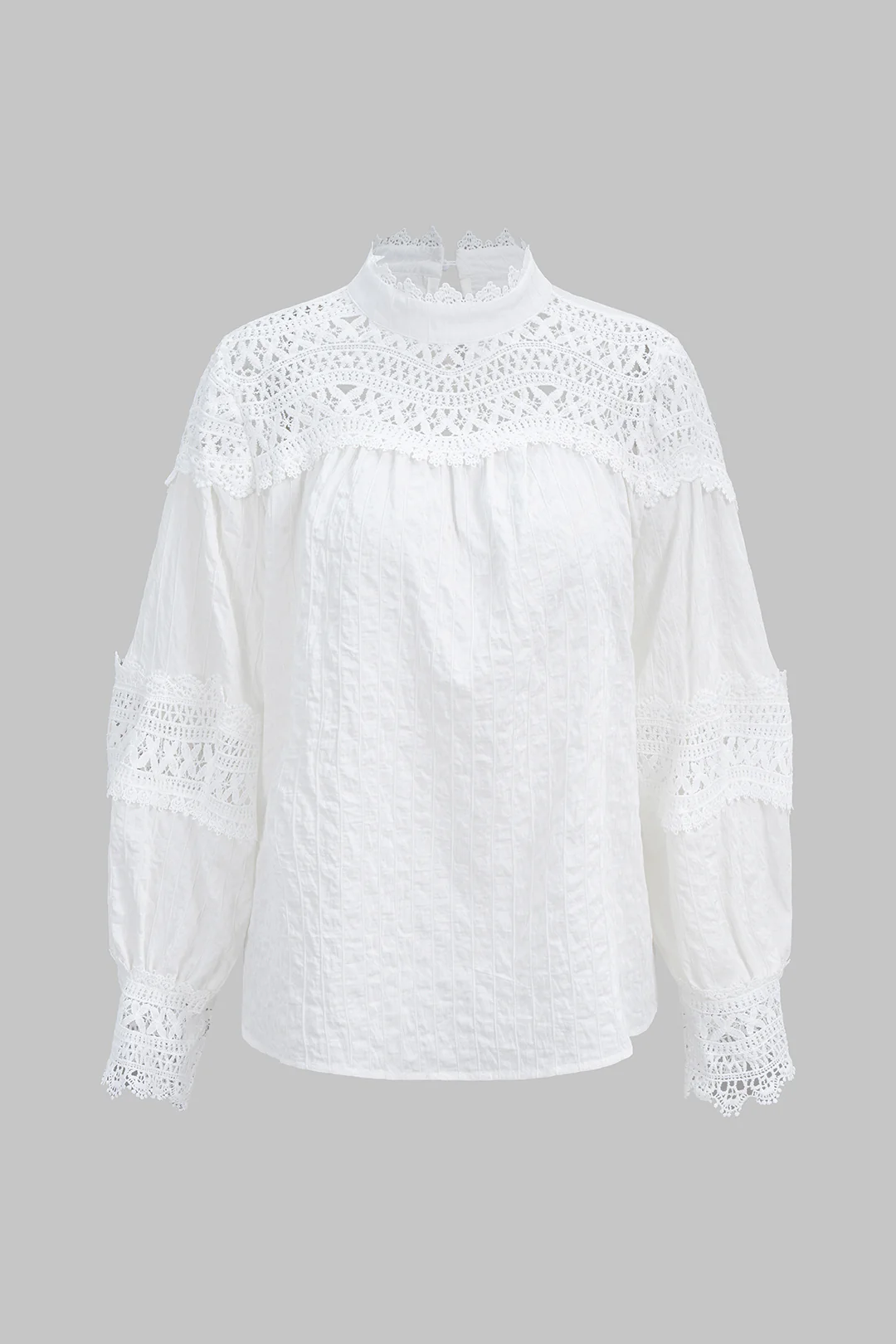 Lace Trim Cut Out Bell Long-Sleeve Shirt - Flockneti