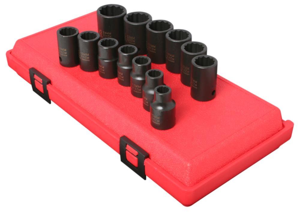 Sunex 13 pc. 1/2 In. Drive 12 Pt. Metric Impact Socket Set - Flockneti