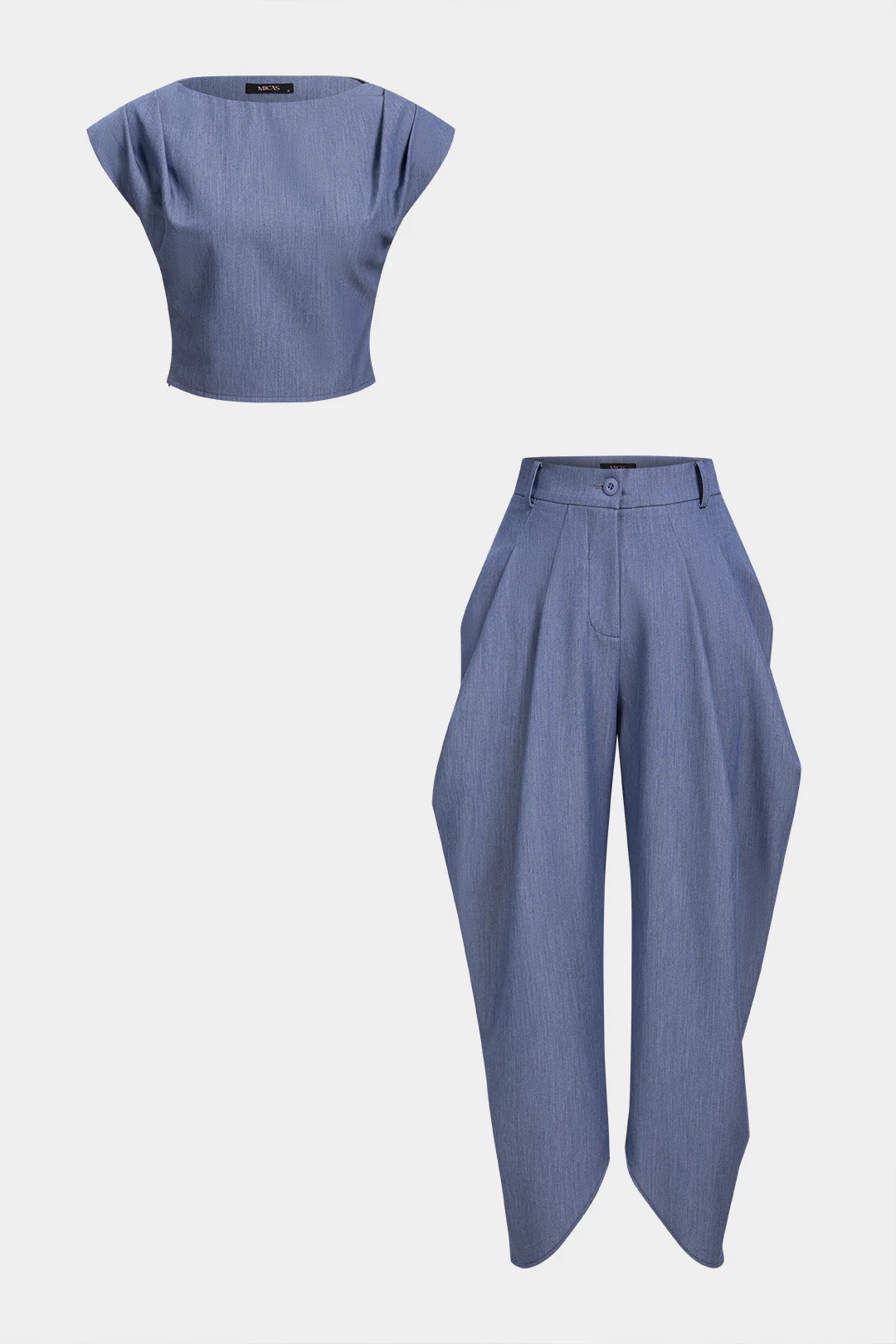 Ruched Shoulder Pads Tank Top And Wide Leg Pants Set - Flockneti