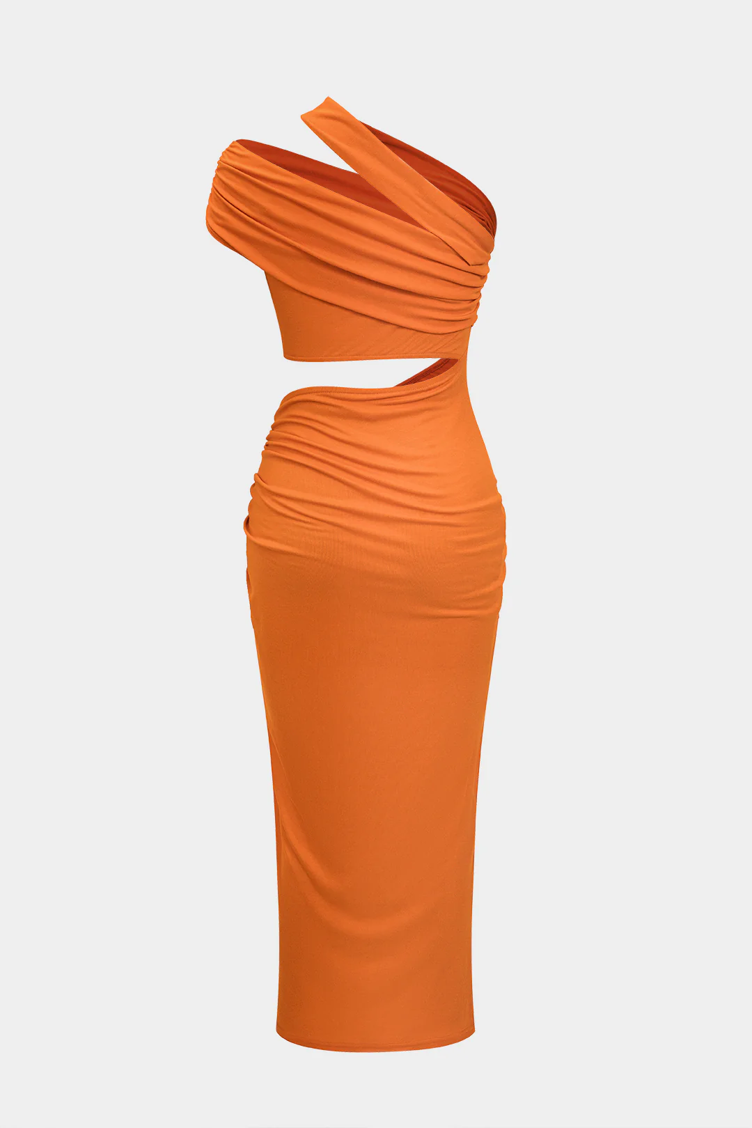 Ruched Asymmetrical Cut Out Slit Midi Dress - Flockneti