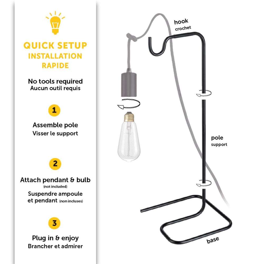 Globe Electric Pendant Light Table Stand Matte Black E26 1 Light - Flockneti