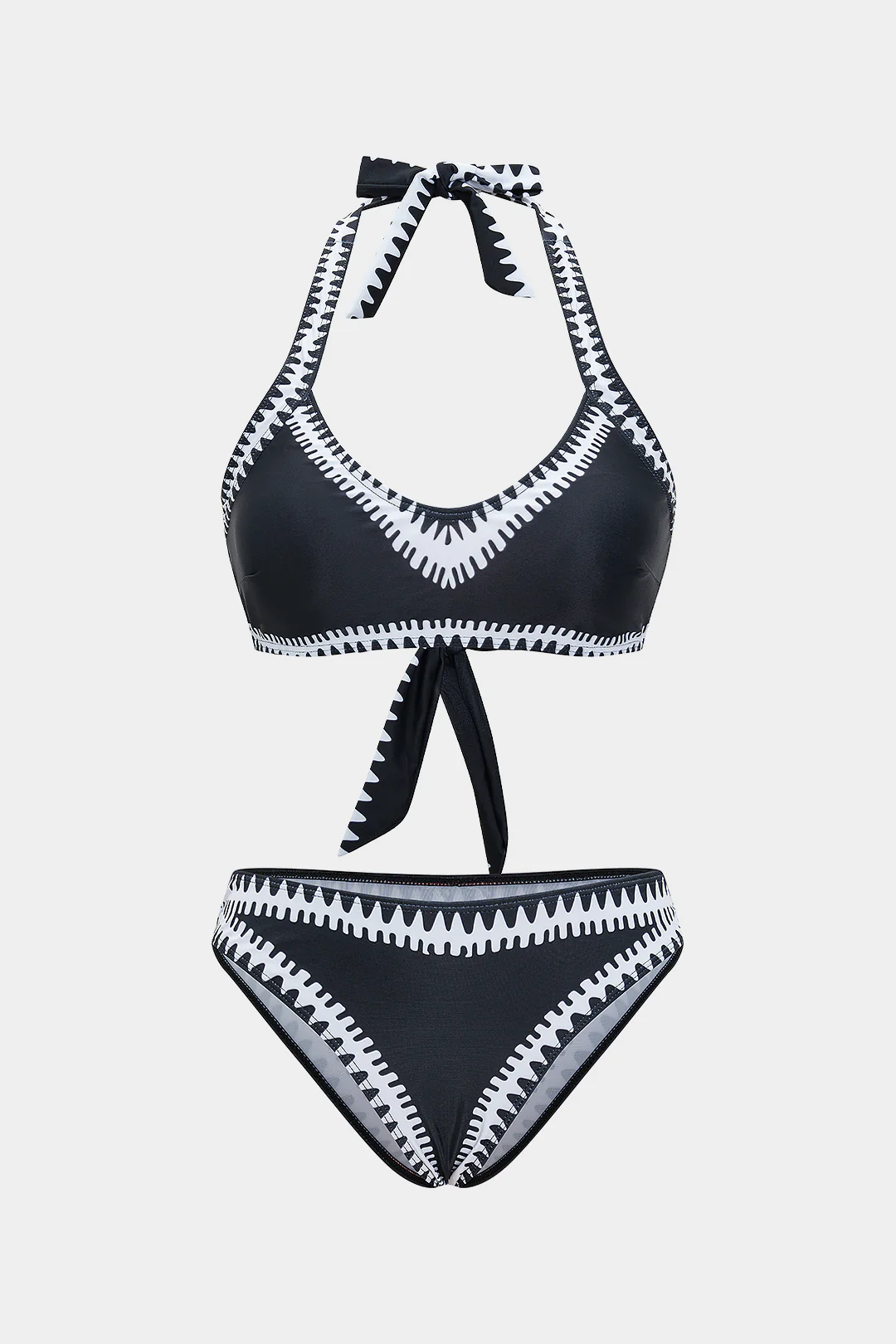 Contrast Print Tie Front Backless Bikini Set - Flockneti