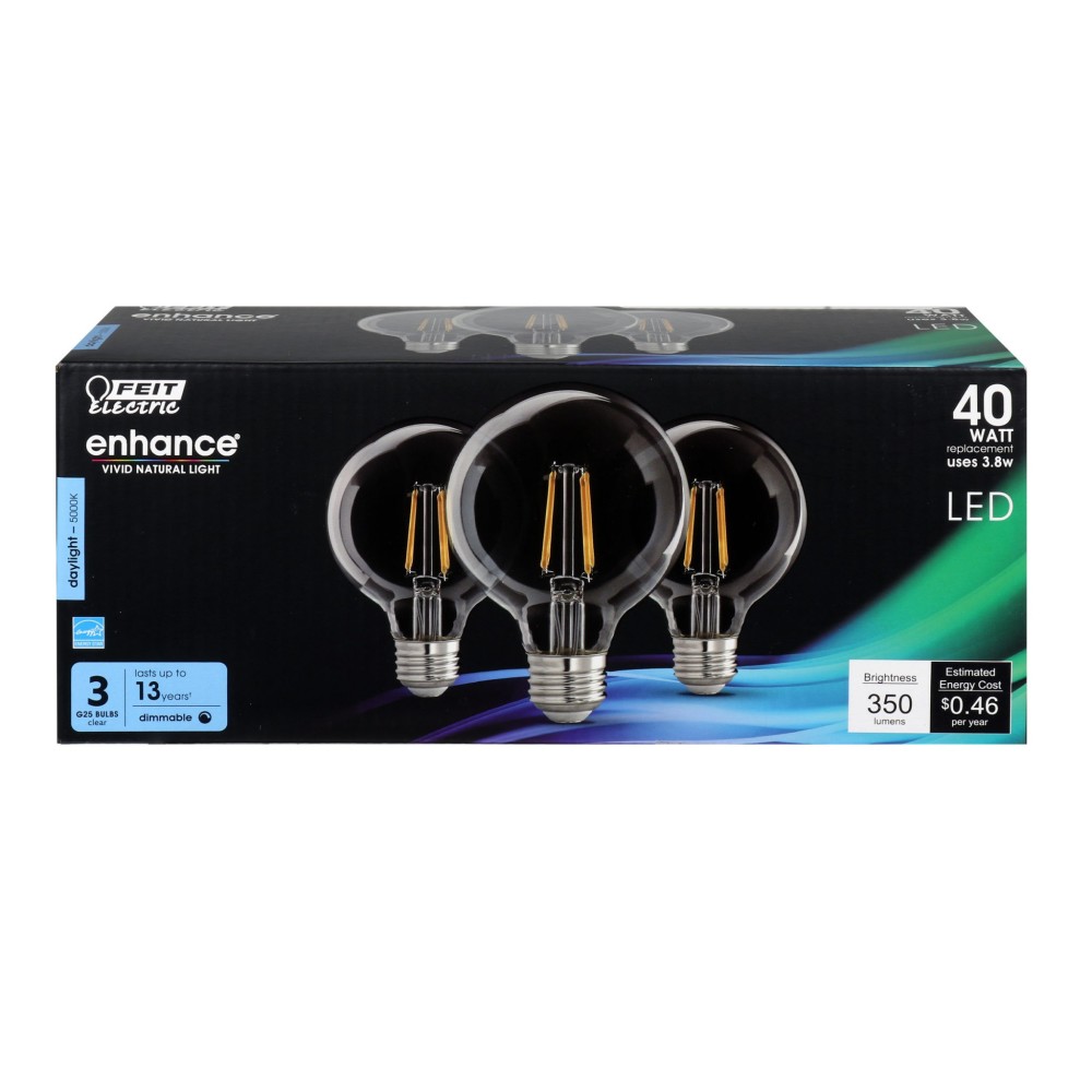 Feit Electric 40W G25 5000K Filament LED Bulb 3pk - Flockneti