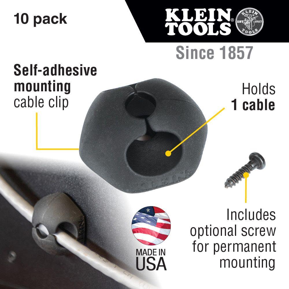 Klein Tools Self Stick 1 Slot Cable Clips 10pk - Flockneti