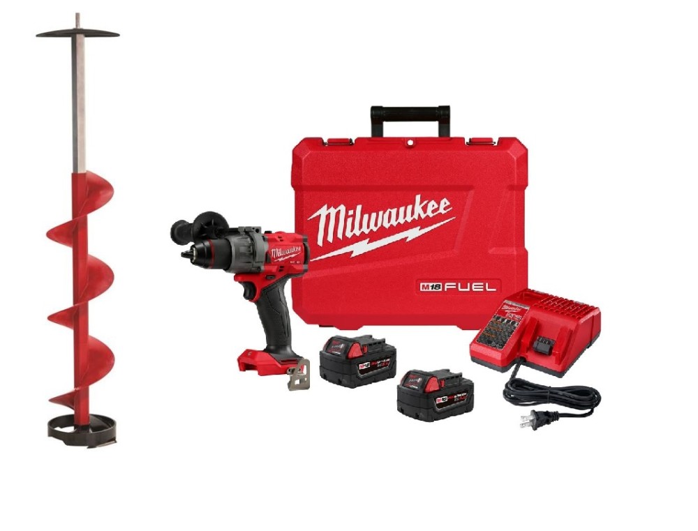 Eskimo 8″ Ice Auger Pistol Bit with Milwaukee M18 FUEL 1/2″ Drill/Driver Kit Bundle - Flockneti