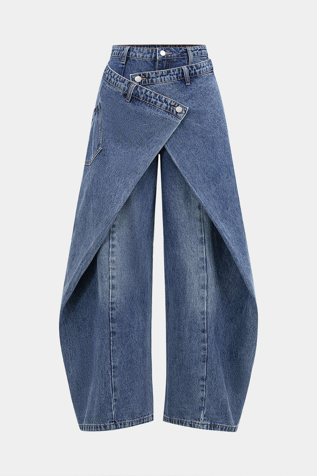 Denim Asymmetric Button Jeans - Flockneti
