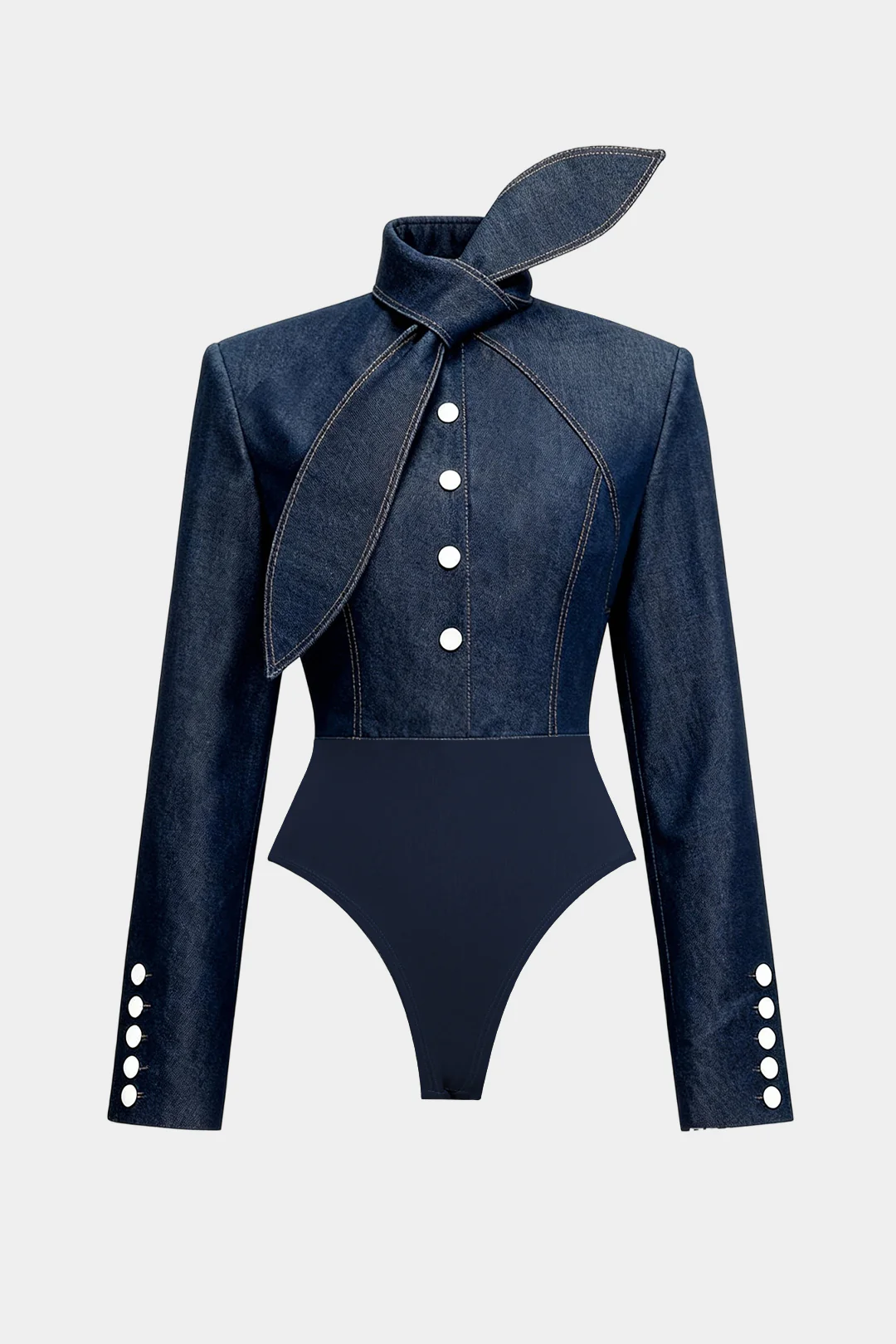 Denim Tie-Up Button Bodysuit - Flockneti