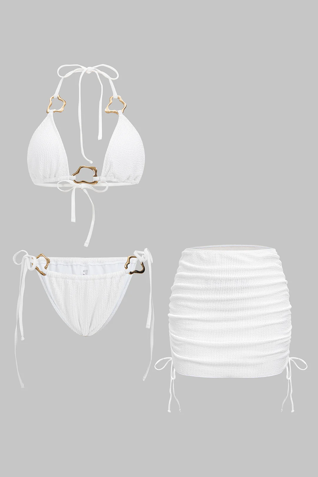 Textured Irregular Metallic Halter Tie-Up Bikini Set - Flockneti