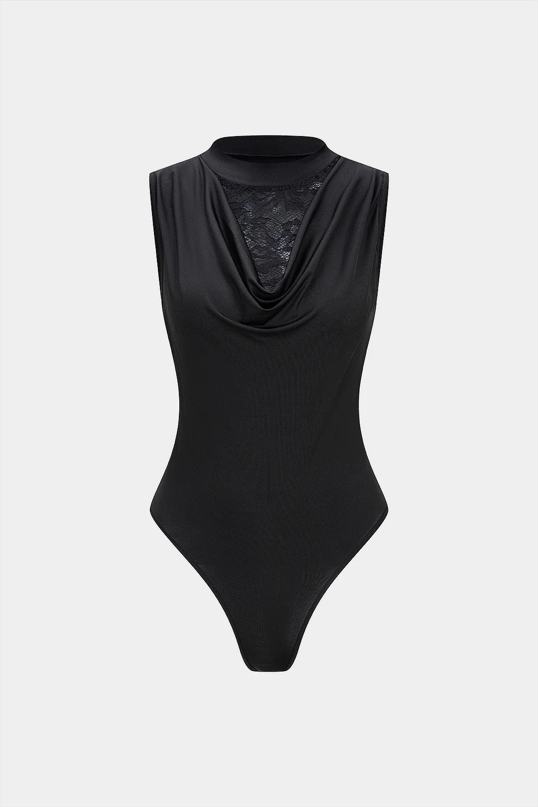 Patchwork Draped Cowl Neck Cut Out Sleeveless Bodysuit - Flockneti