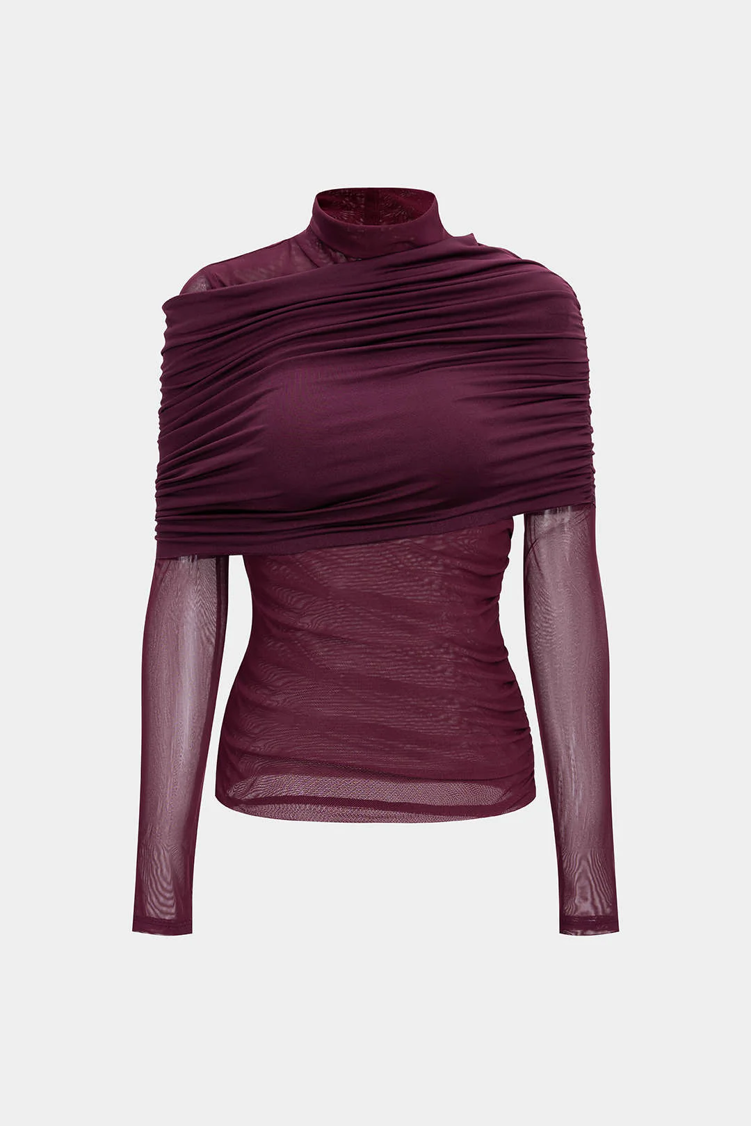 Ruched Mesh Long-Sleeve Top - Flockneti