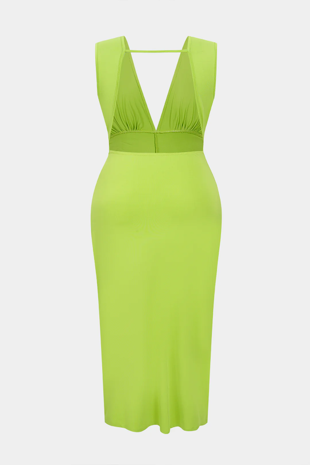 Plus Size V-Neck Backless Twist Knot Ruched Sleeveless Slit Midi Dress - Flockneti