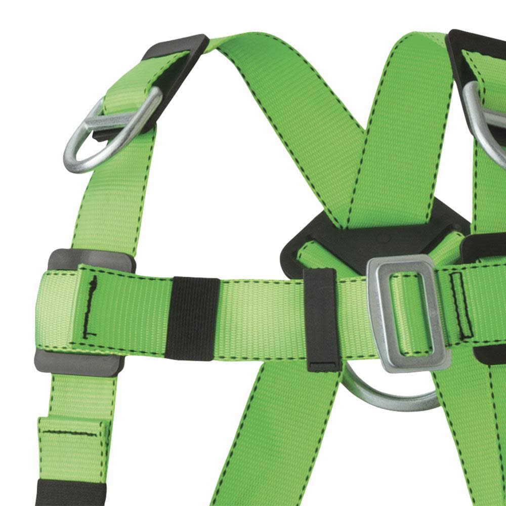 Peakworks Full Body Safety Harness 5-Point Adjustment with Fall Indicator Back and Shoulder D-Rings Pass Thru Leg Buckles Hi-Vis Green/Black Universal Fit - Flockneti