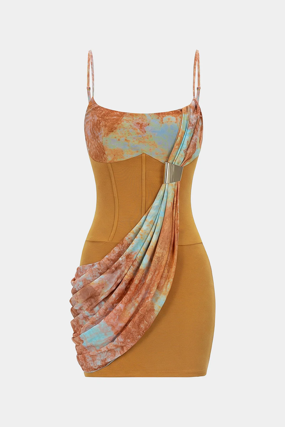 Mesh Patchwork Asymmetrical Ruched Sleeveless Mini Dress - Flockneti