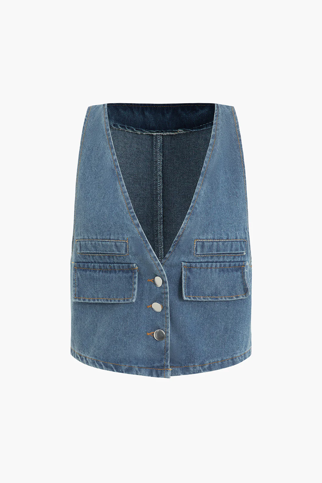 Denim Button V-Neck Vest - Flockneti