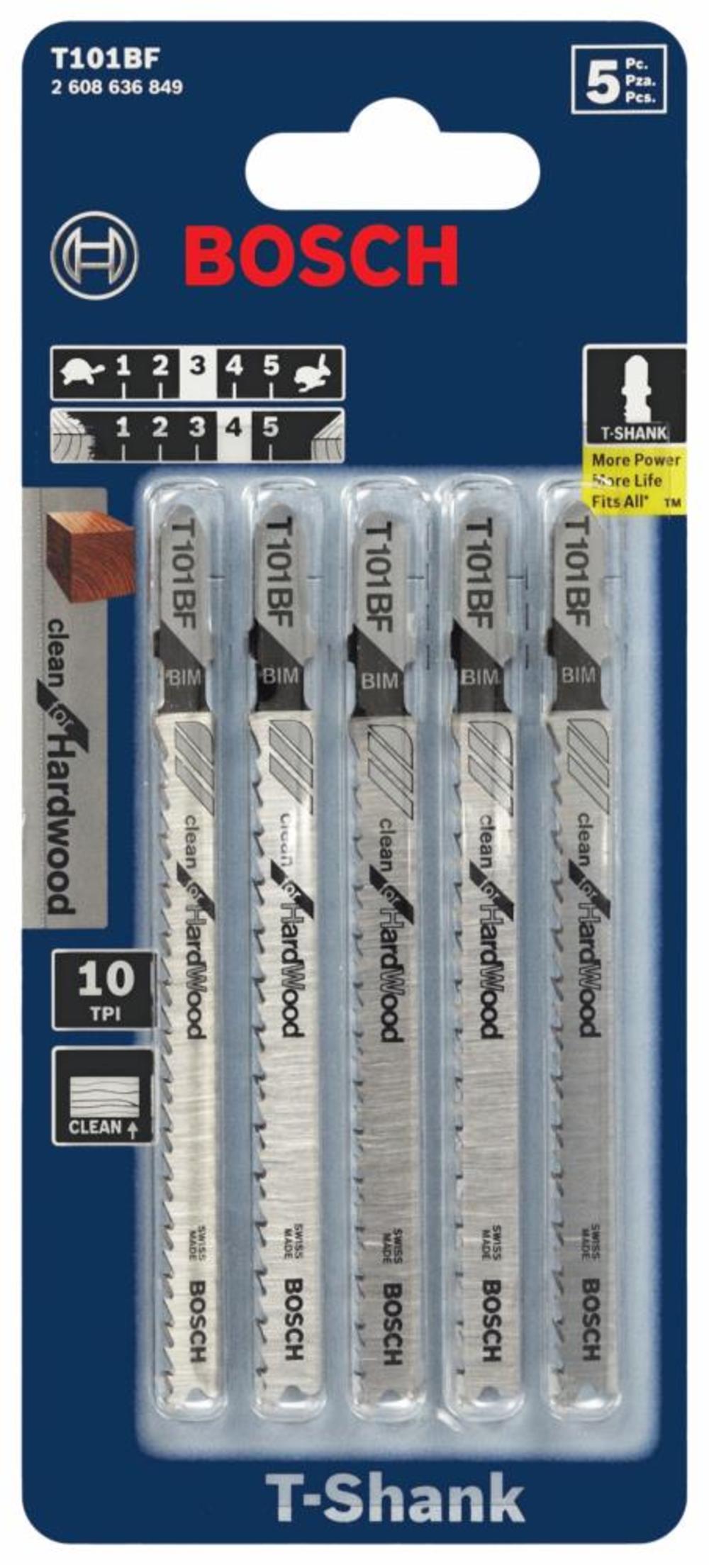 Bosch 5 pc. 4 In. 10 TPI Variable Pitch Clean for Hardwood T-Shank Jig Saw Blades - Flockneti