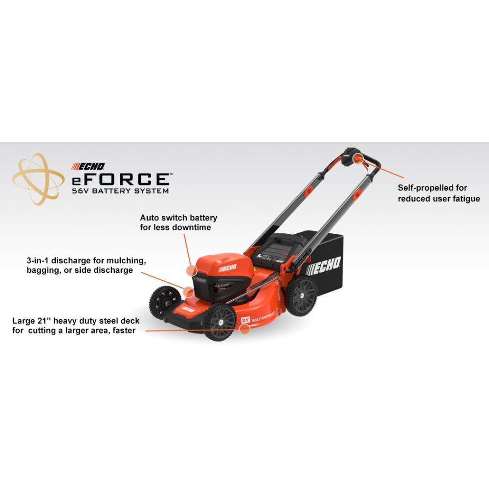Echo 21″ 56V eFORCE 3-in-1 Self-Propelled Lawn Mower with 5Ah Battery - Flockneti