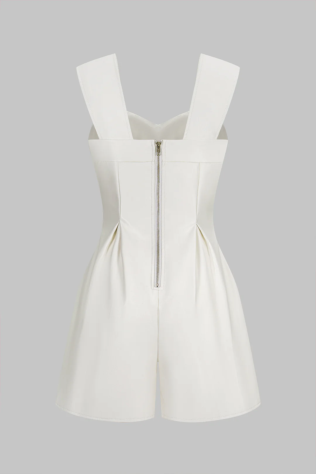 Faux Leather Bustier Tie-Up Zipper Sleeveless Romper - Flockneti