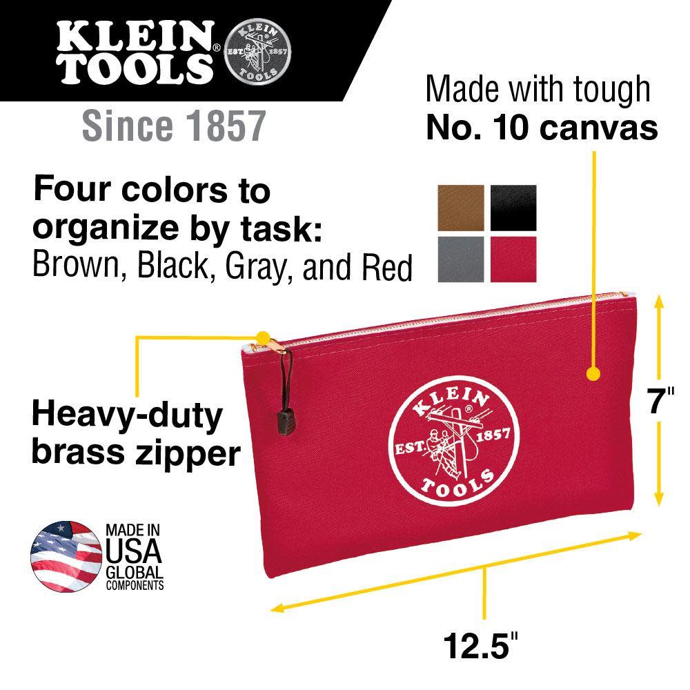 Klein Tools Canvas Zipper Bags – Package Of 4- Red Grey Black and Brown - Flockneti