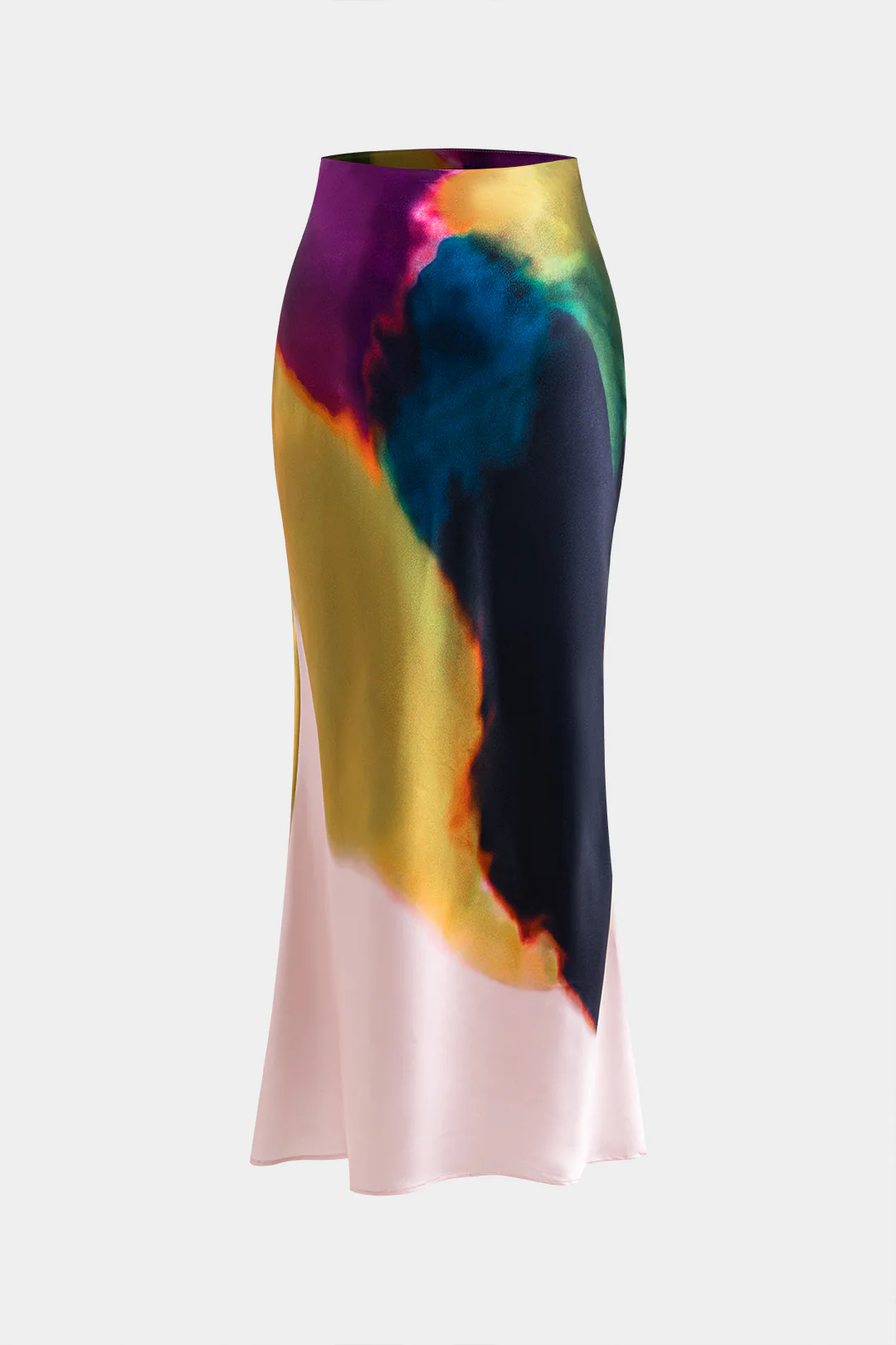 Contrast Print Satin Zipper Skirt - Flockneti