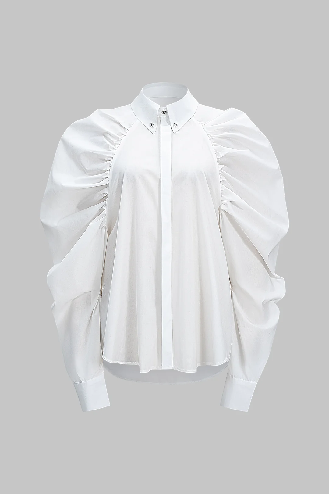 Solid Ruched Button Puff Sleeve Shirt - Flockneti
