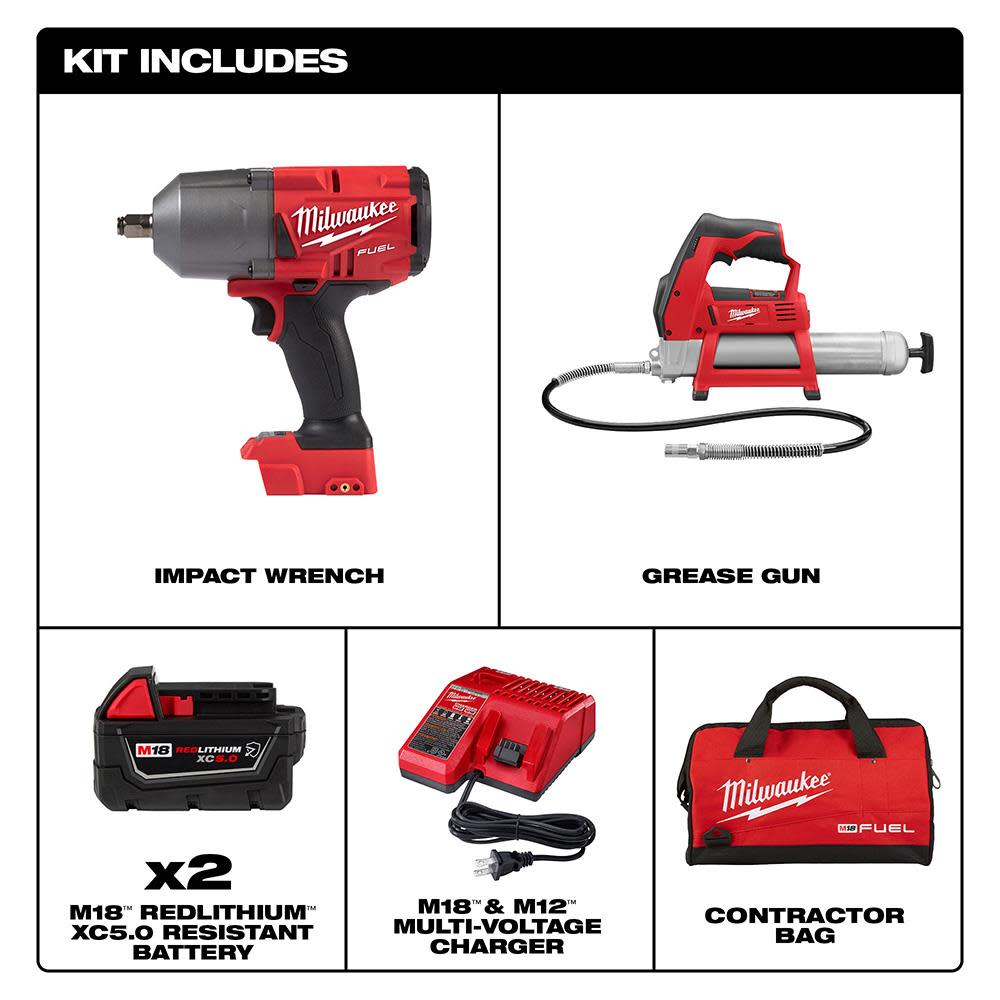 Milwaukee M18 FUEL HTIW with Grease Gun Kit - Flockneti