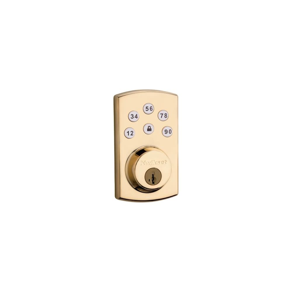Kwikset Polished Brass Keyed One Side Powerbolt 2 Electronic Deadbolt - Flockneti