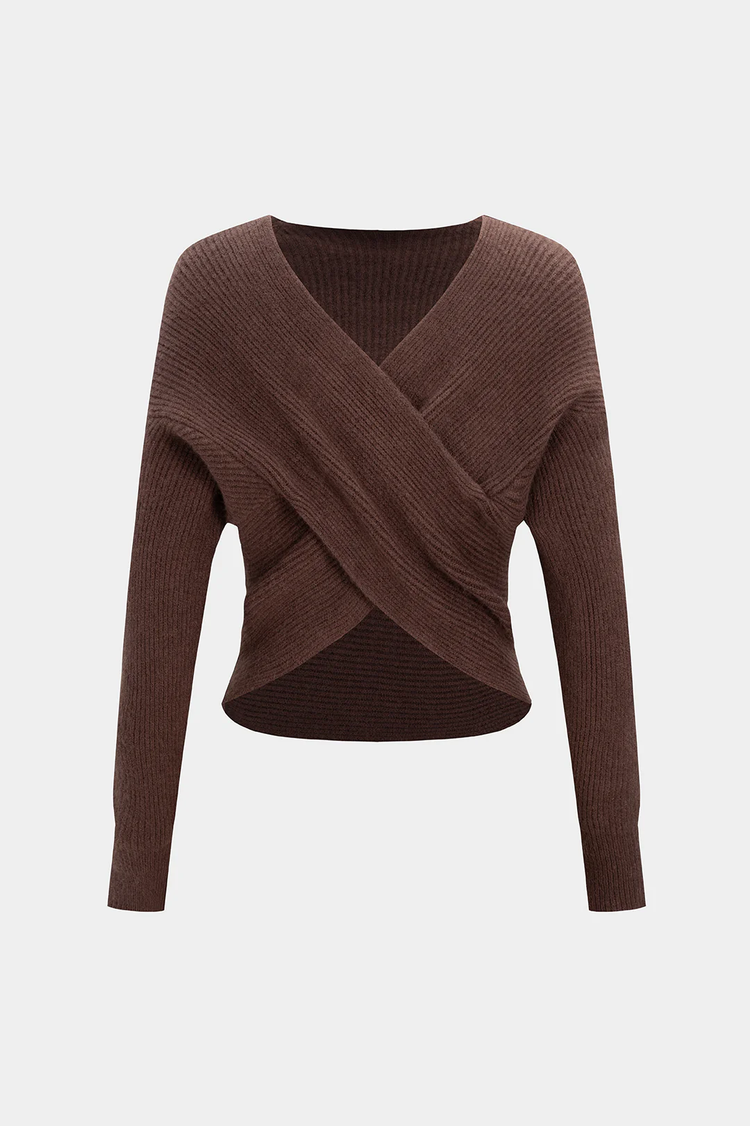 Knit Crossed V-Neck Long-Sleeve Top - Flockneti