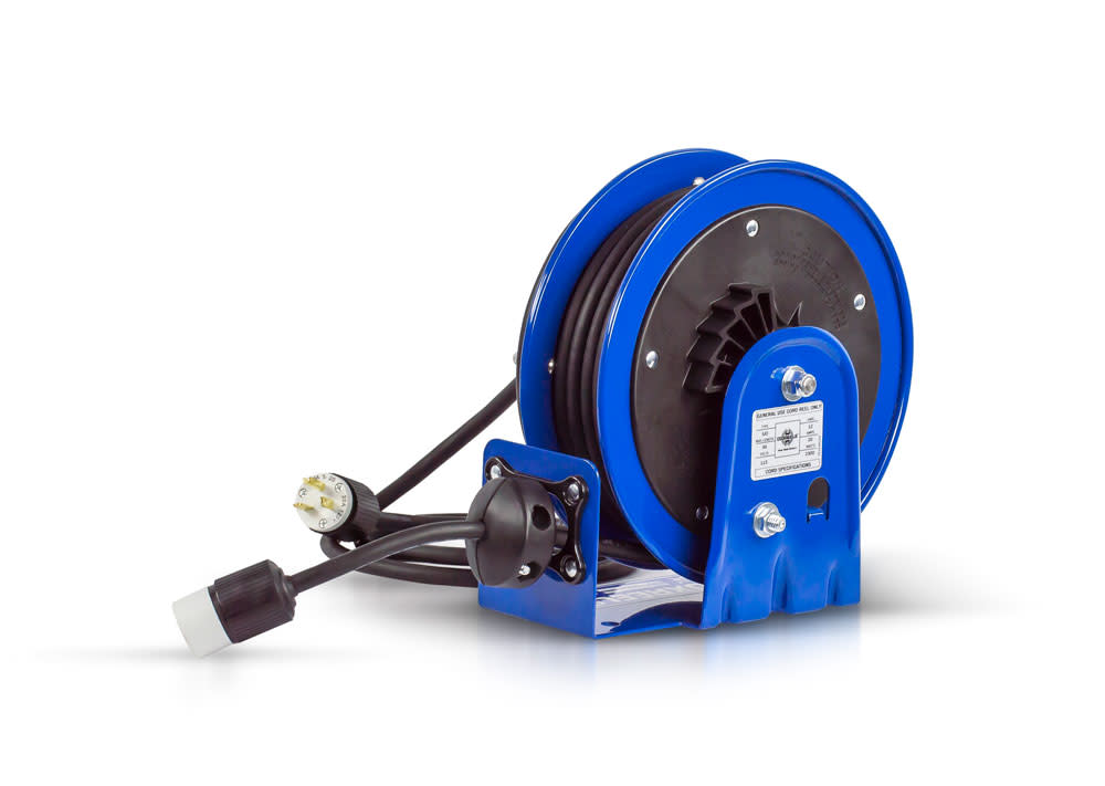 Coxreels Hose Reel 30′ Compact Spring Driven Cord Reel Single Receptacle with 12GA Steel Base - Flockneti