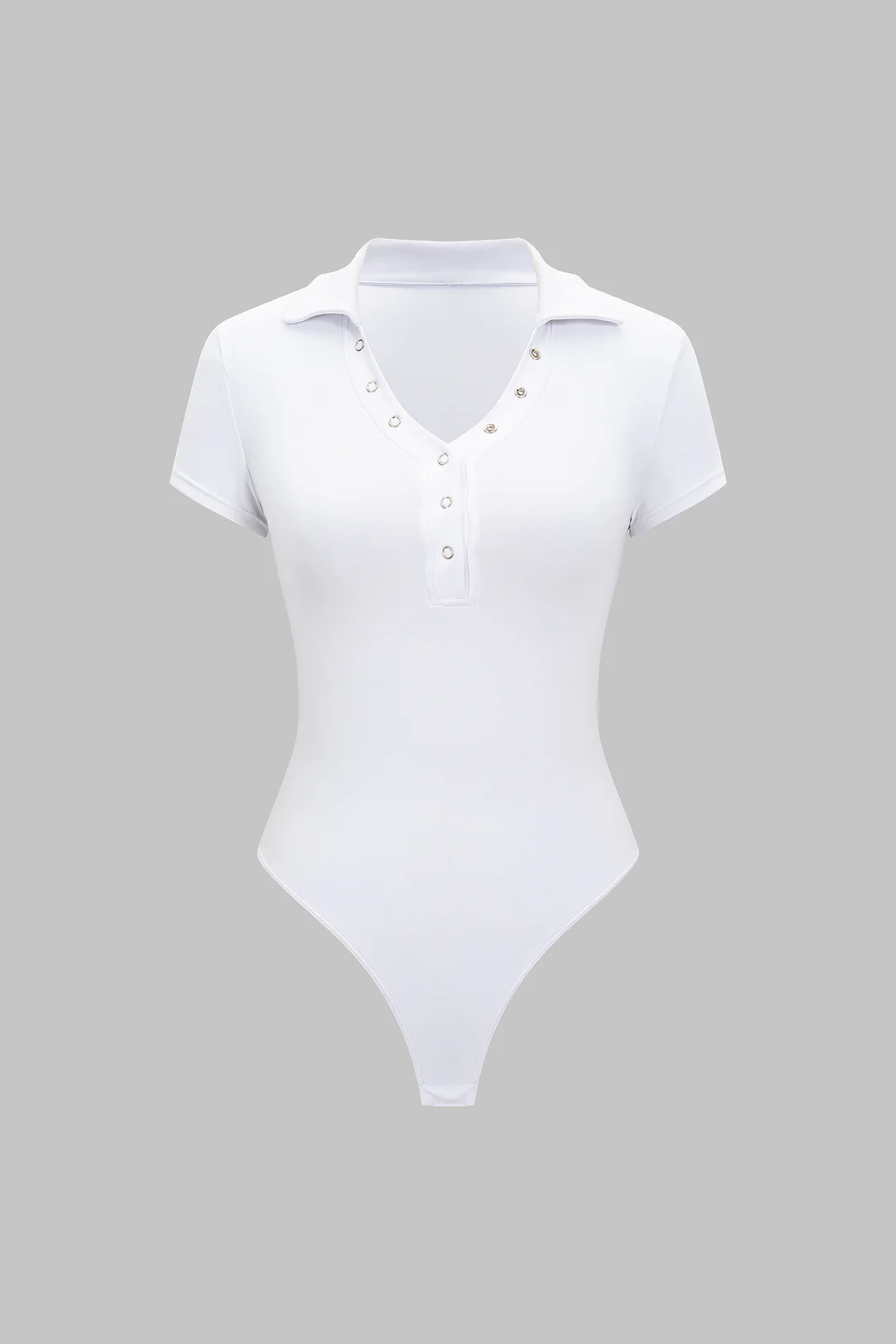 Solid Button Short Sleeve Bodysuit - Flockneti