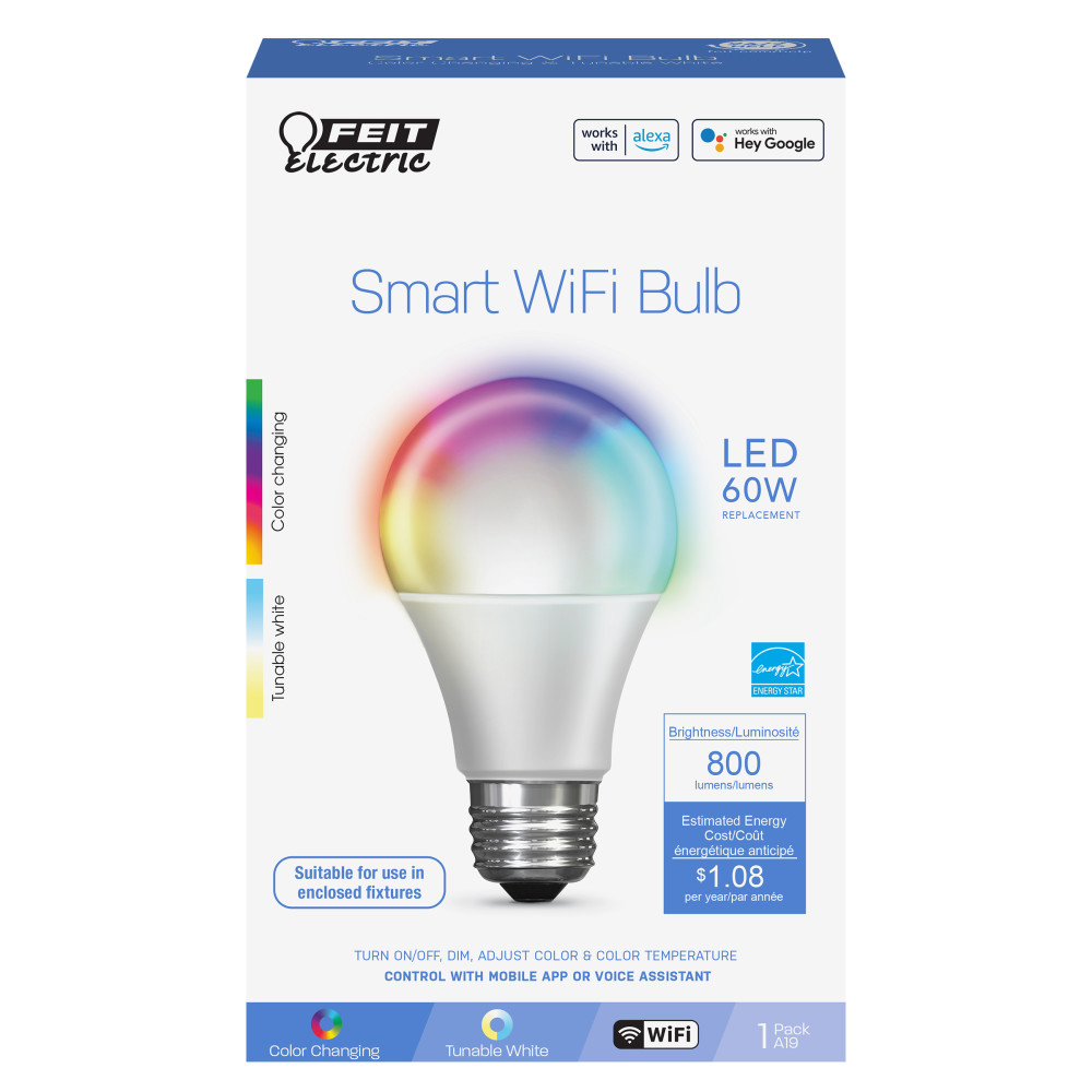 Feit Electric 60W RGBW A19 Alexa Google LED Smart Bulb 1pk - Flockneti