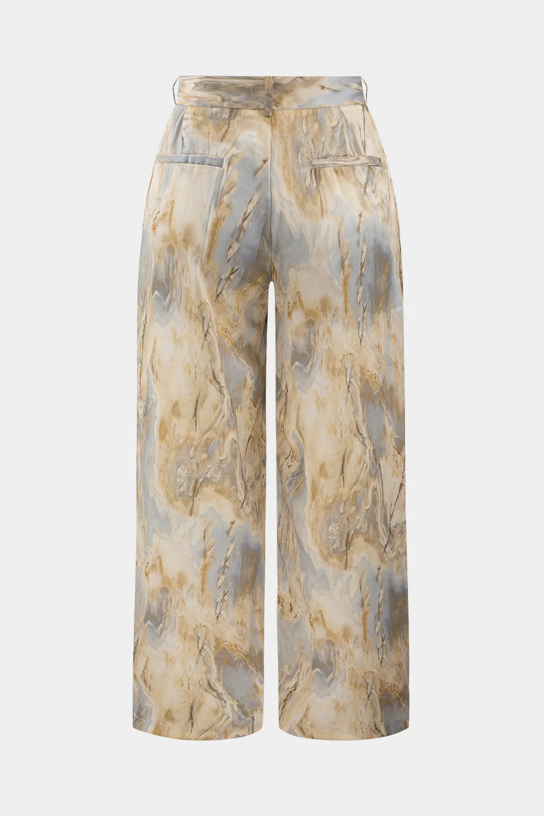 Plus Size Zipper Detail Abstract Print Satin High Waist Trousers - Flockneti